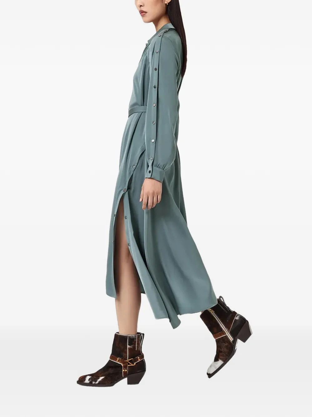  Allsaints Lexi Button Belted Shirt Dress - Blue 