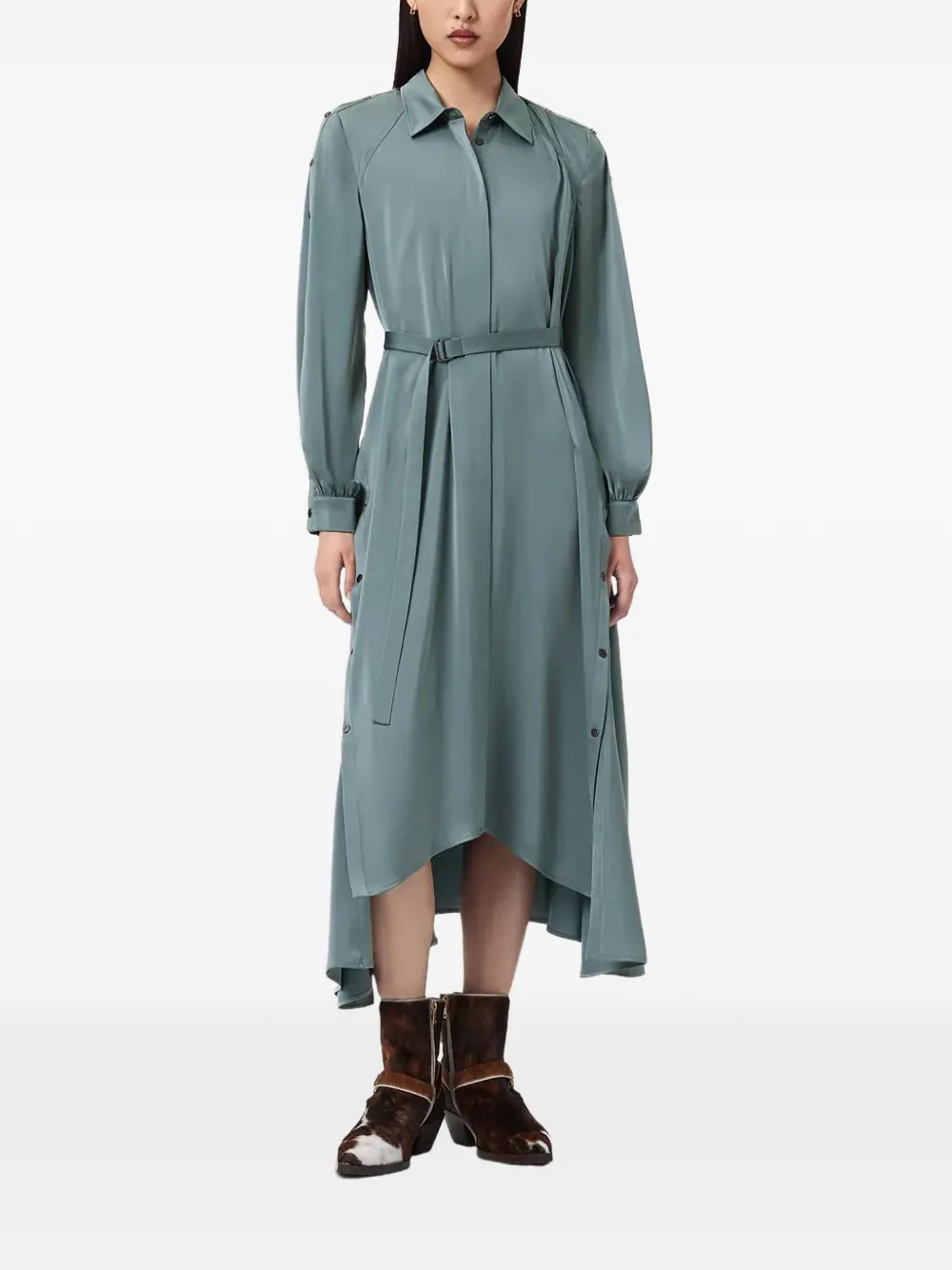 AllSaints Lexi button belted shirt dress - Blu
