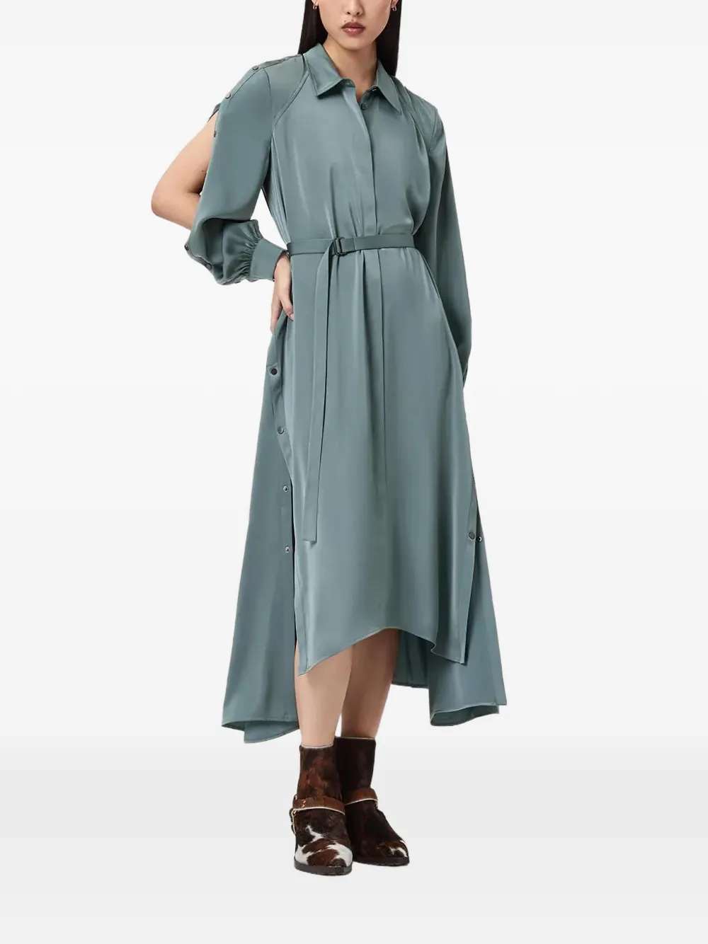  Allsaints Lexi Button Belted Shirt Dress - Blue 