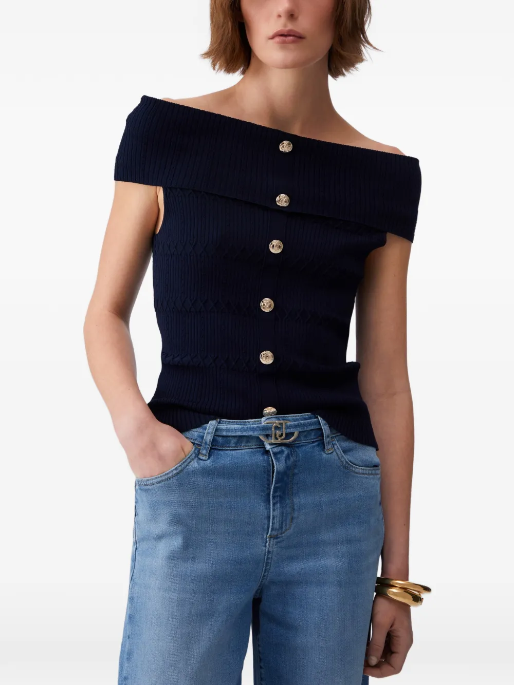  Liu Jo Bardot-neck Buttoned Top - Blue 
