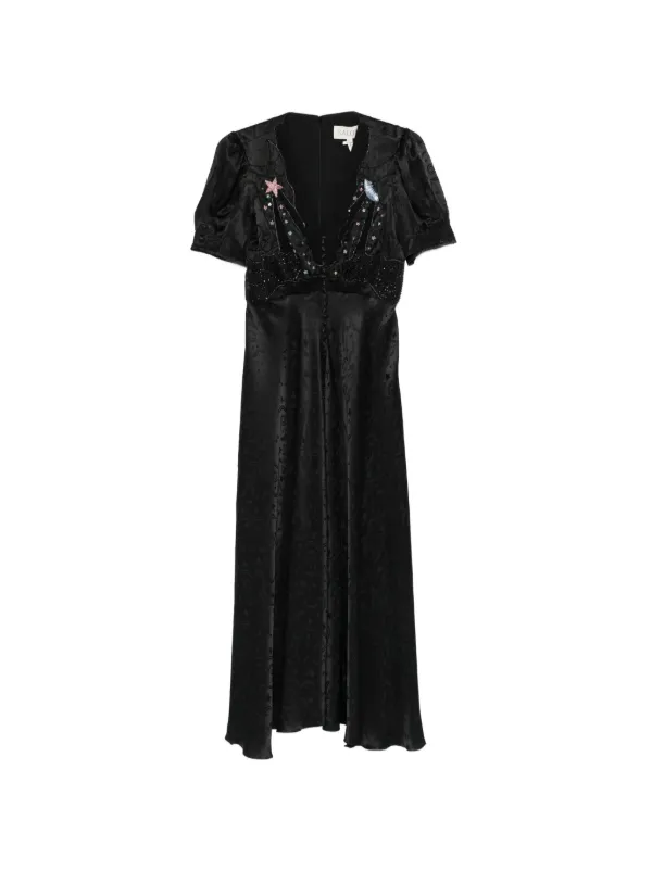 Saloni Lea Embellished V-neck Midi Dress - Black
