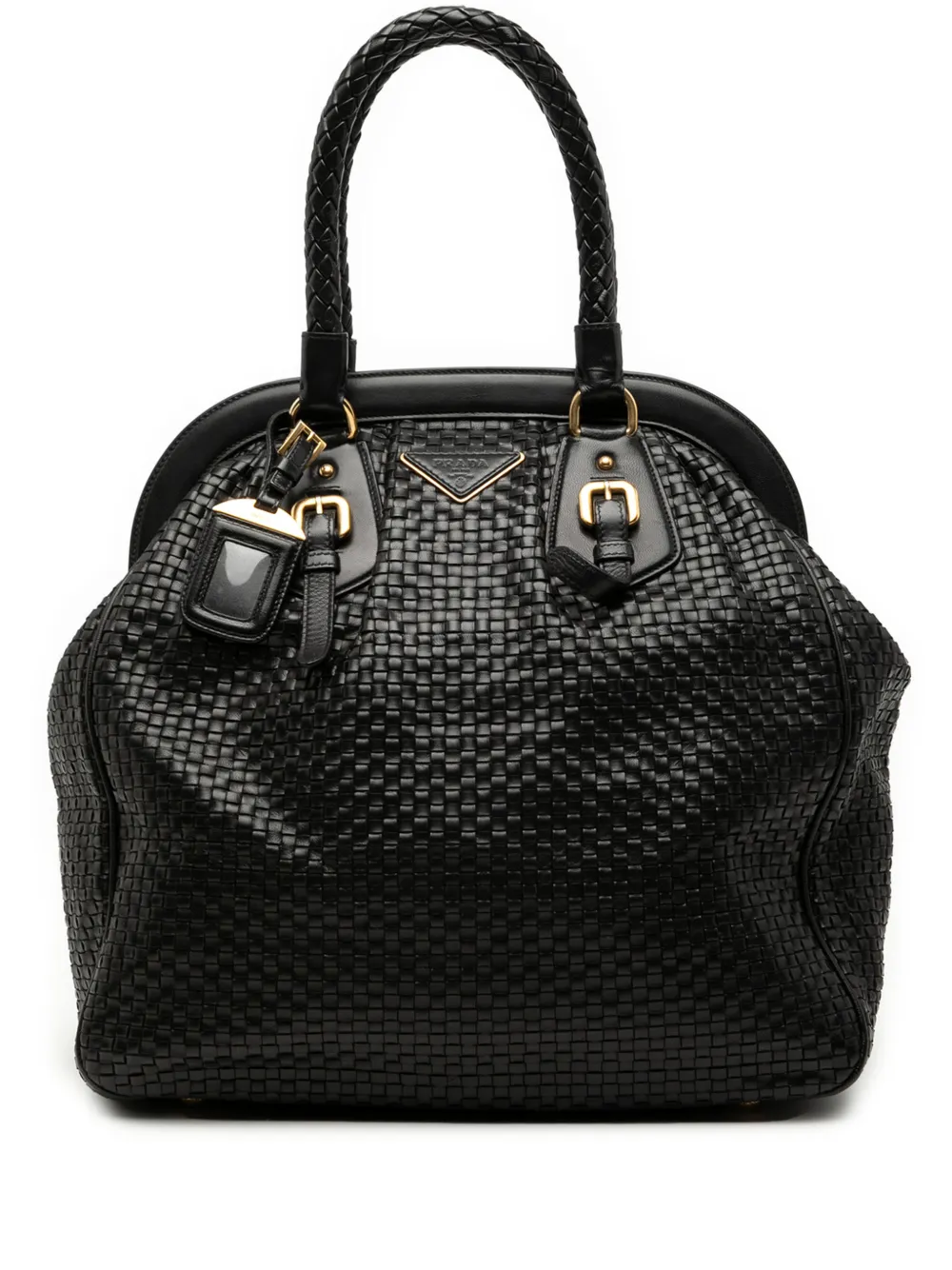 Prada Pre-Owned 2010-2026 Goatskin Woven Madras Frame tote bag - Nero