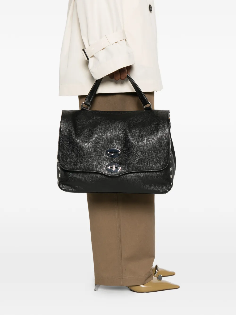 Medium Postina Clasp Leather Tote Bag
