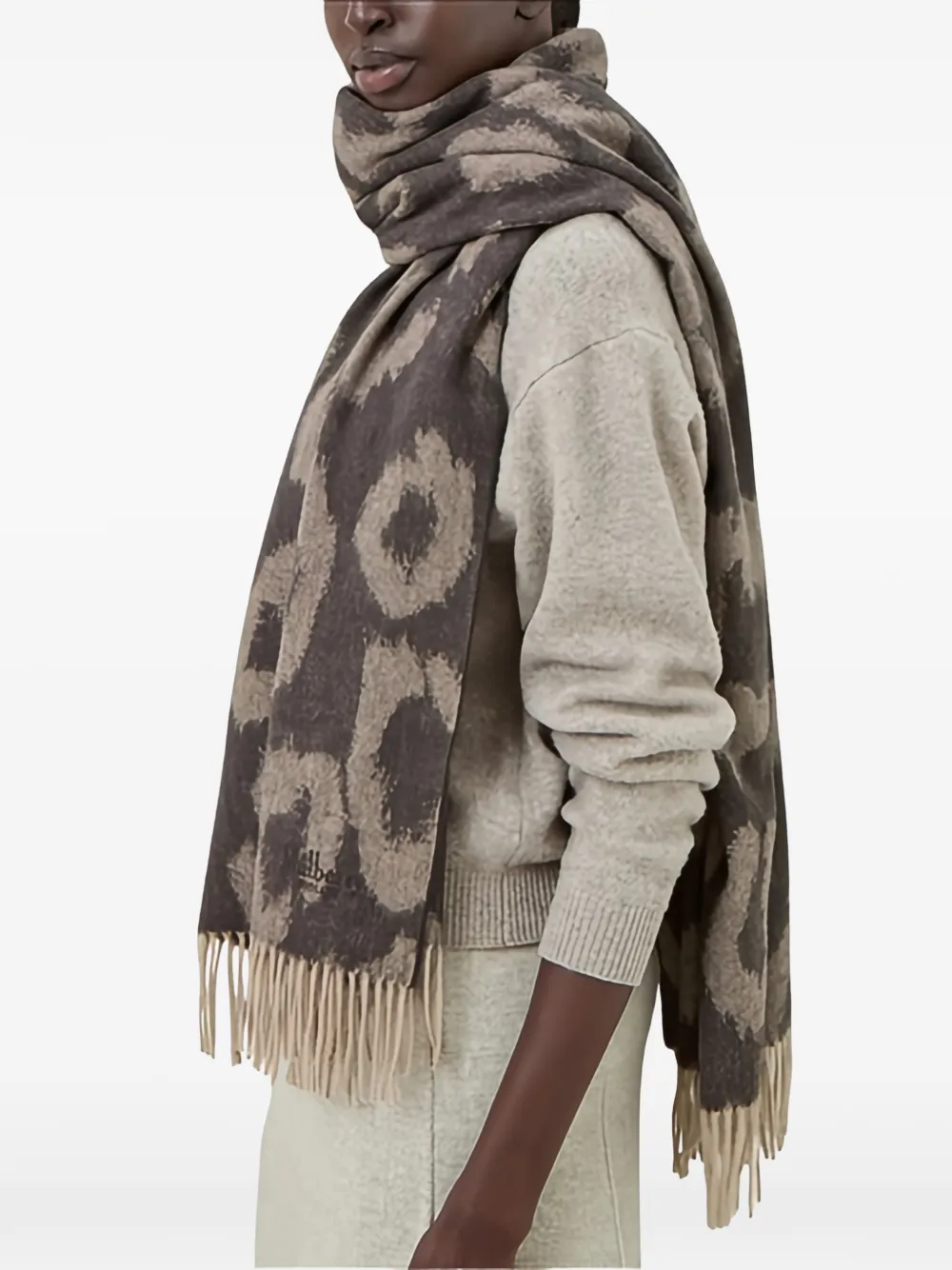  Mulberry Leopard-print Fringed Scarf - Brown 