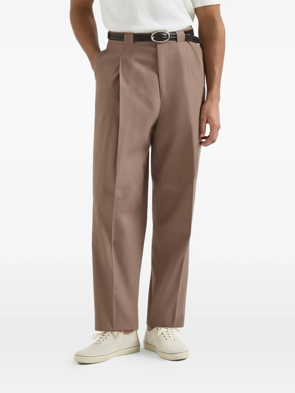 Brunello Cucinelli Katoenen crêpe batavia broek met plooi Beige