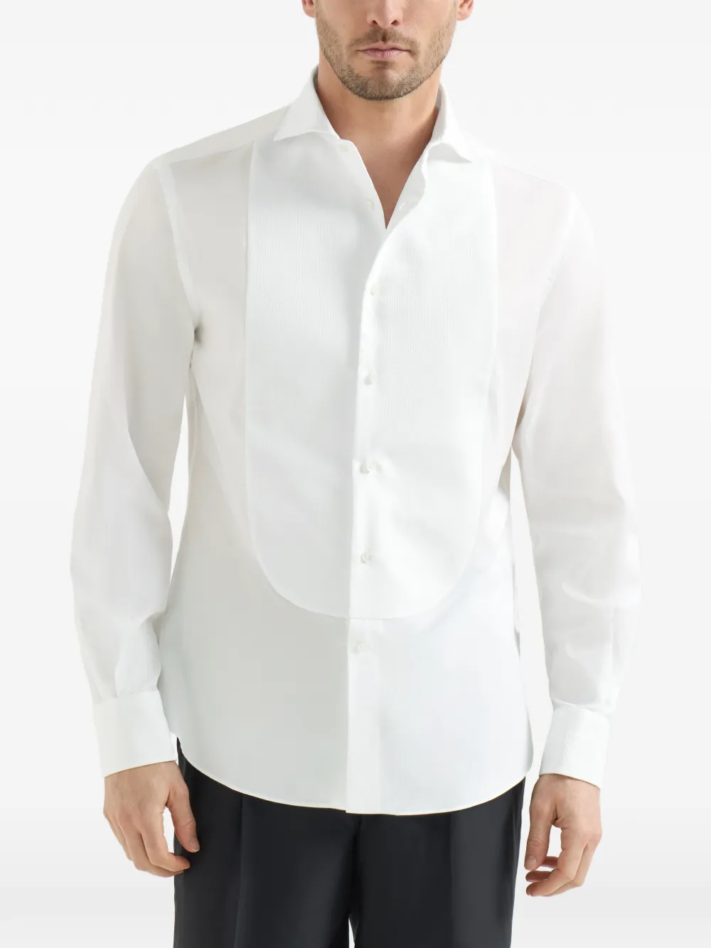 Brunello Cucinelli Sea Island katoen twill overhemd met geplooid detail Wit