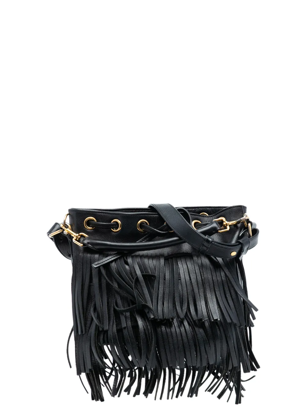 Saint Laurent Pre-Owned 2015 Small Calfskin Emmanuelle Fringe Bucket Bag satchel - Nero