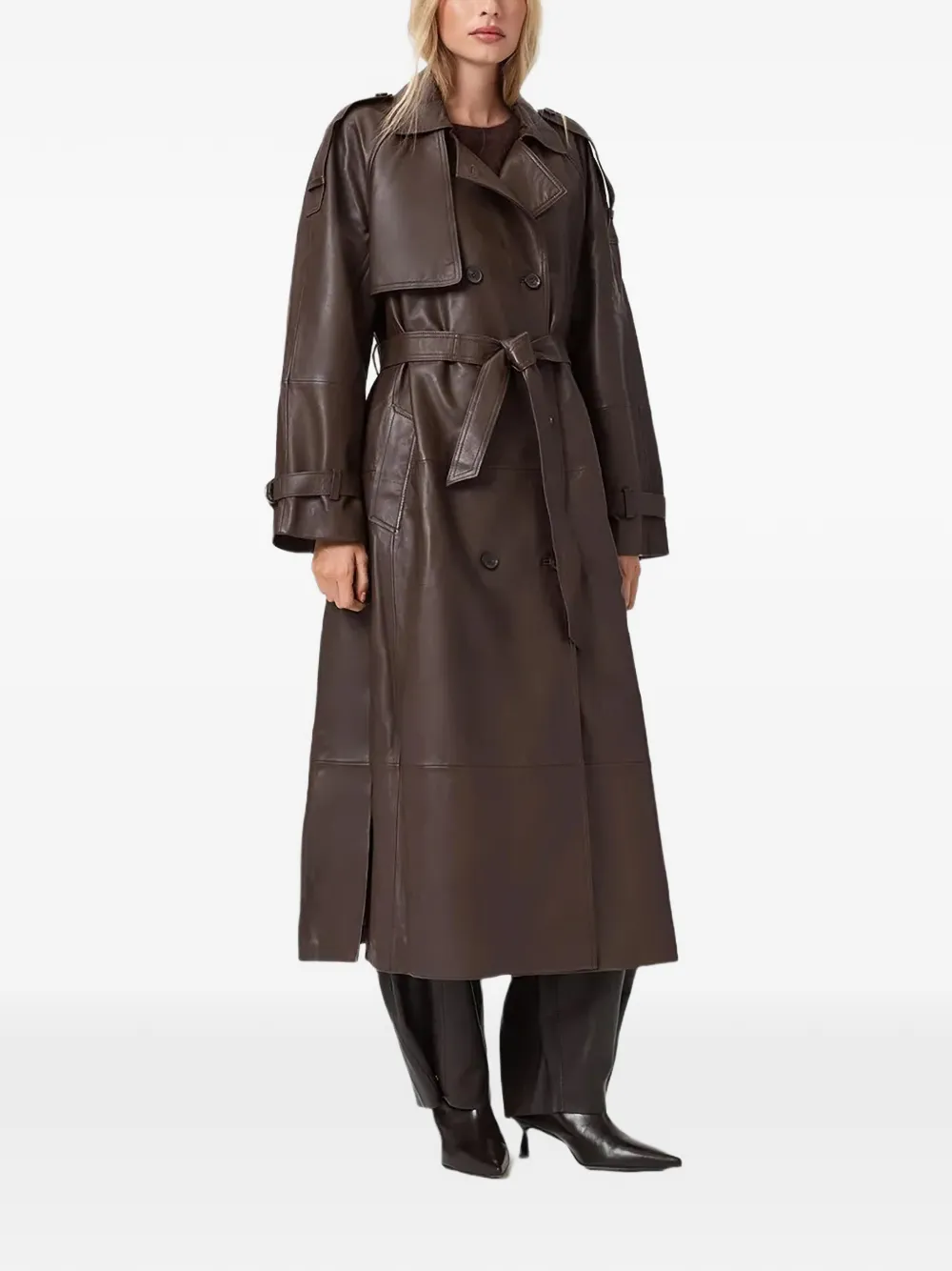  Allsaints Reed Belted Leather Coat - Brown 