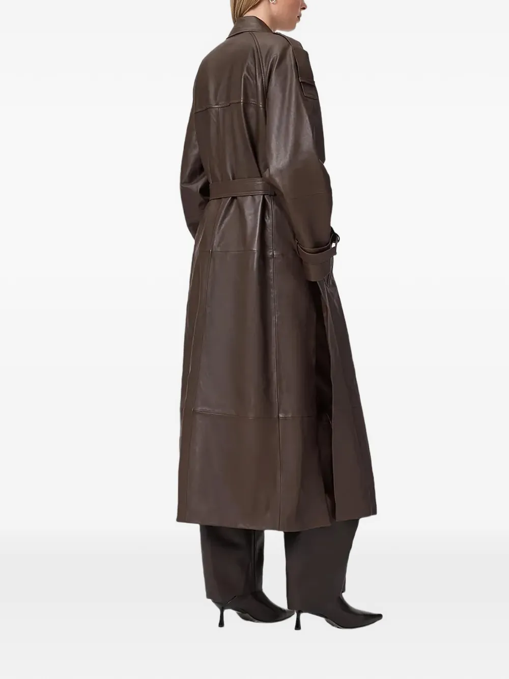  Allsaints Reed Belted Leather Coat - Brown 
