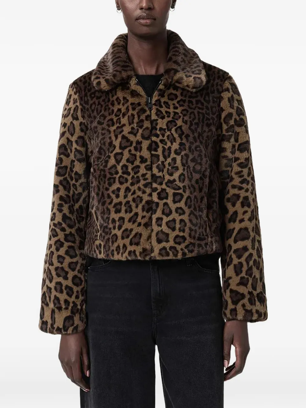 AllSaints Saye leopard-print collared jacket - Braun