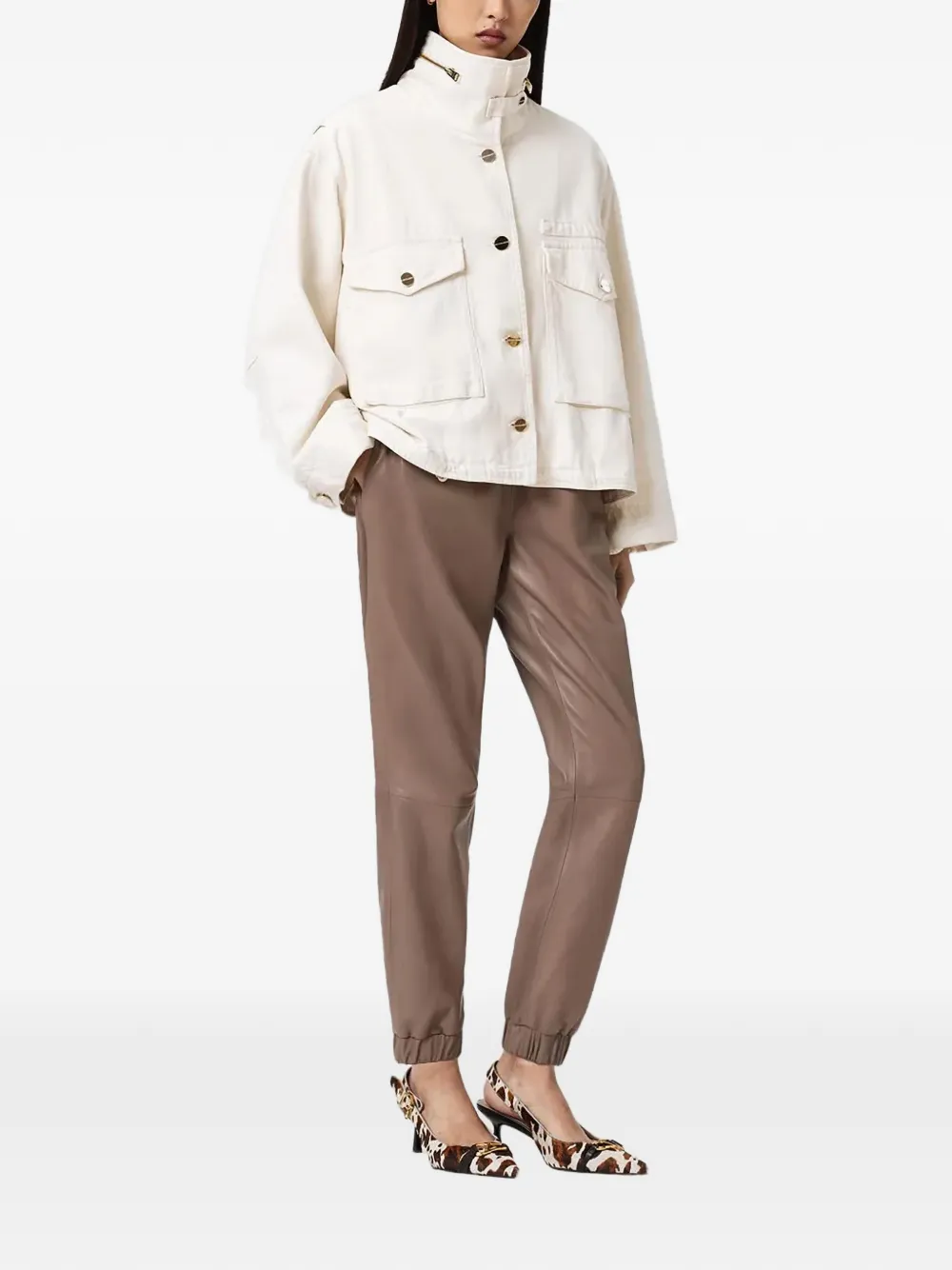  Allsaints Jen Elasticated Leather Trousers - Neutrals 