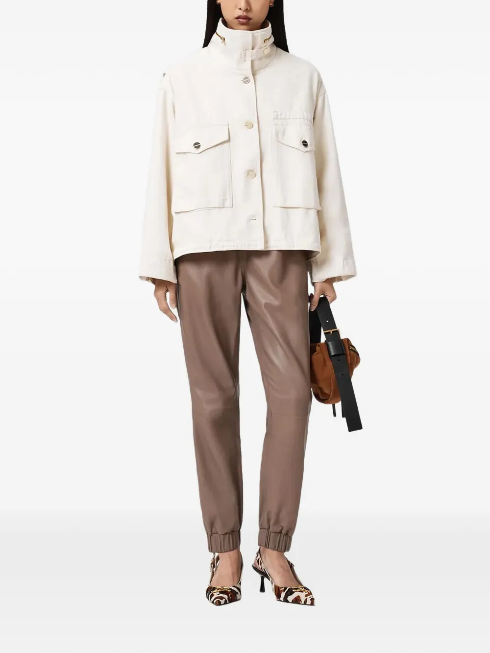  Allsaints Jen Elasticated Leather Trousers - Neutrals 