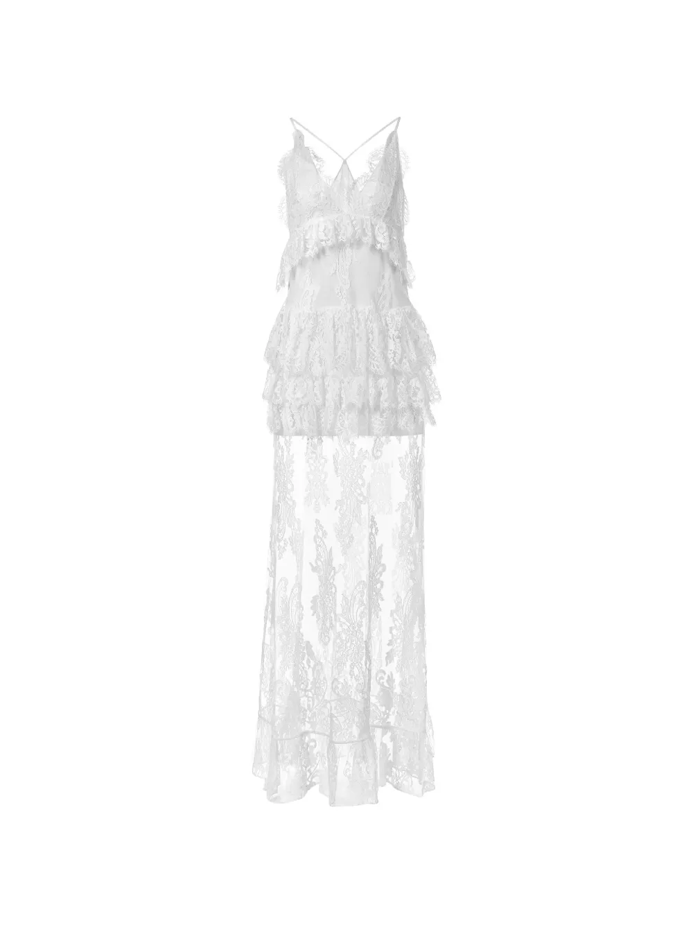 Mia Peculiar floral-lace ruffled-detail maxi dress - Bianco