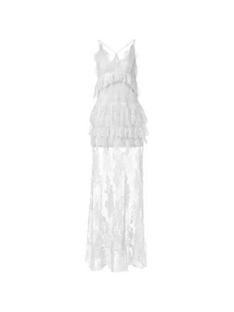 Mia Peculiar vestido largo con encaje floral y volantes