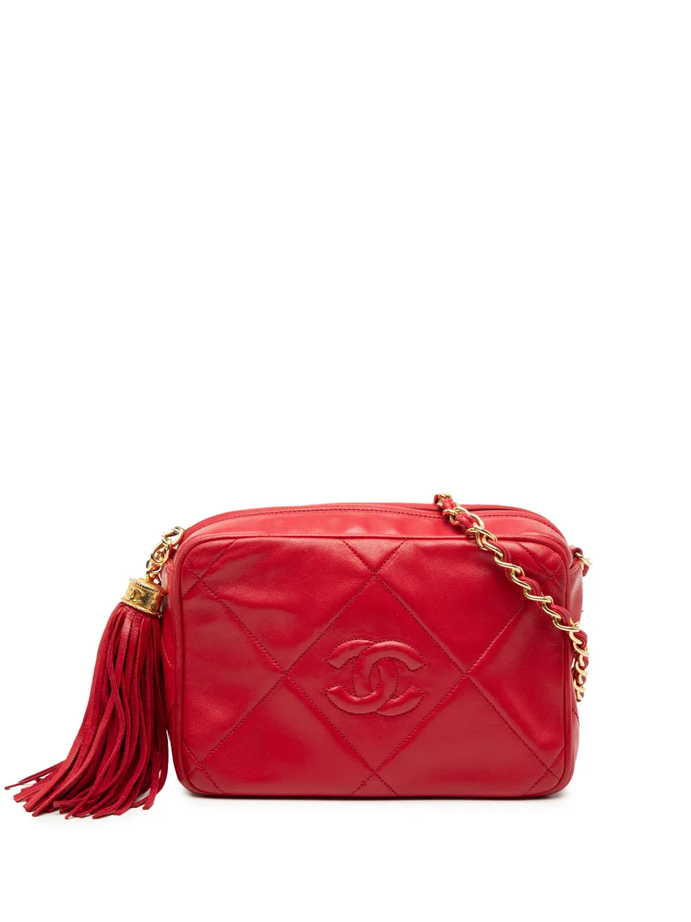 CHANEL Pre-Owned Borsa a tracolla CC in pelle di agnello trapuntata con nappa 1986-1988 - Rosso