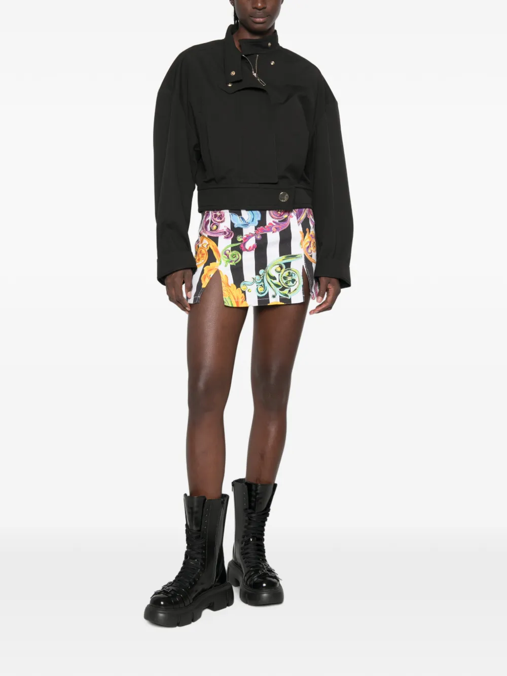 Versace Jeans Couture baroque-print striped mini skirt Wit
