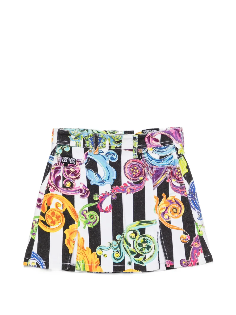 Versace Jeans Couture baroque-print striped mini skirt Wit