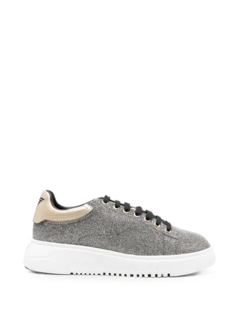 Emporio Armani glitter-effect logo-patch sneakers