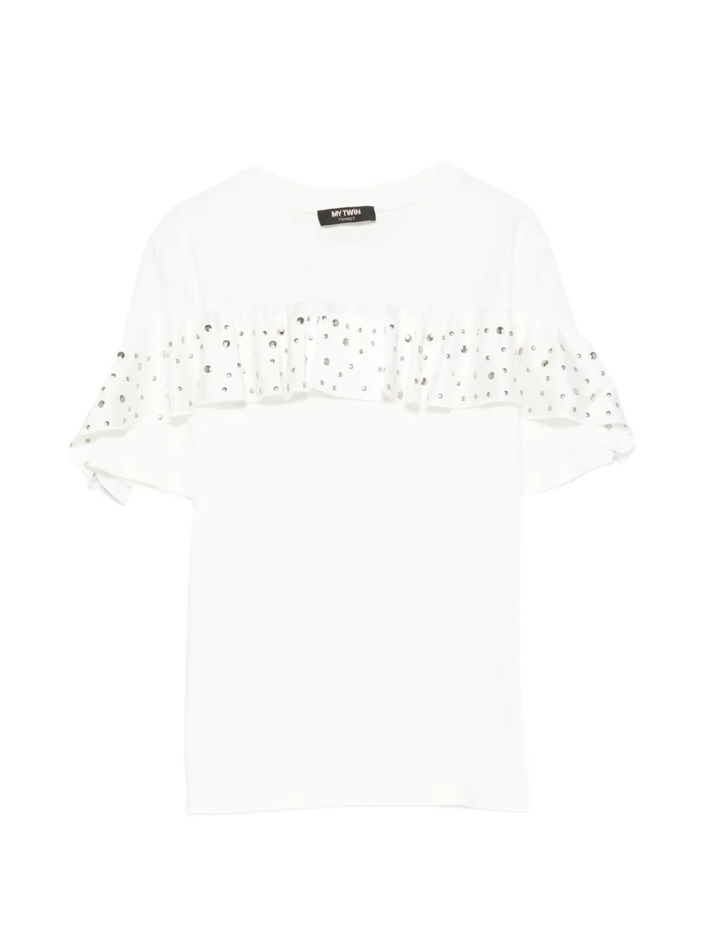MY TWIN ruffle-trimmed studded T-shirt