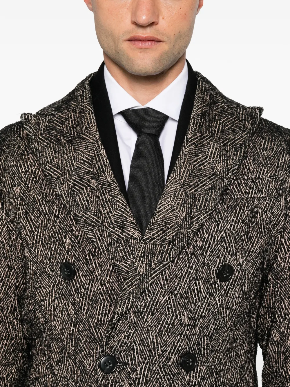 Brian Dales Mantel met dubbele rij knopen en chevron-patroon Zwart