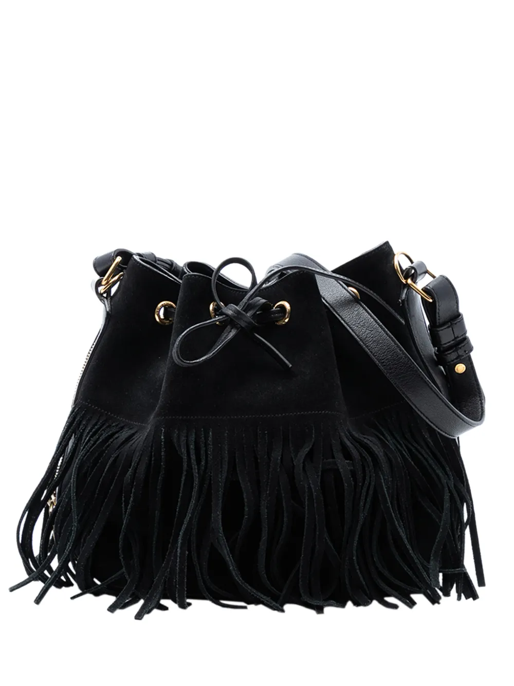 Saint Laurent Pre-Owned 2015 Small Suede Emmanuelle Fringe Bucket Bag satchel - Nero