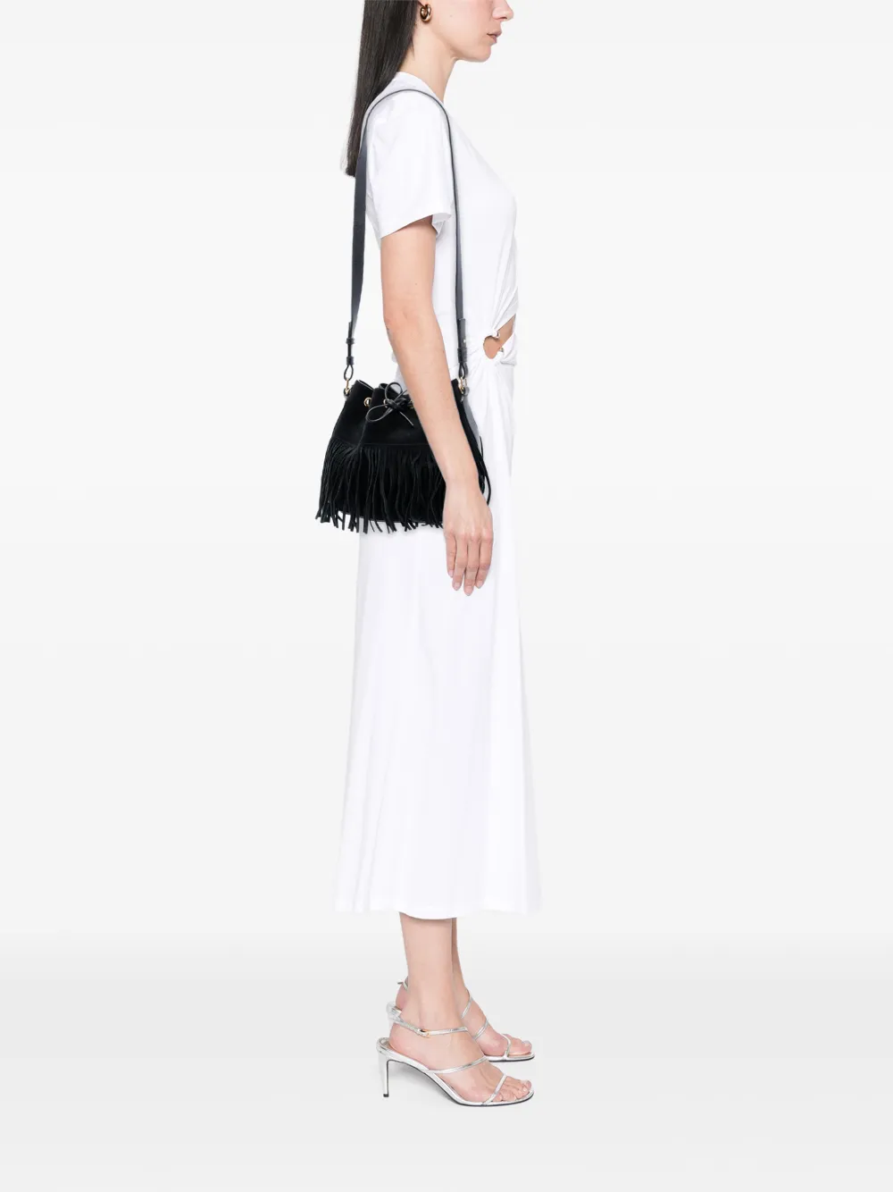  Saint Laurent Pre-owned 2015 Small Suede Emmanuelle Fringe Bucket Bag Satchel - Black 