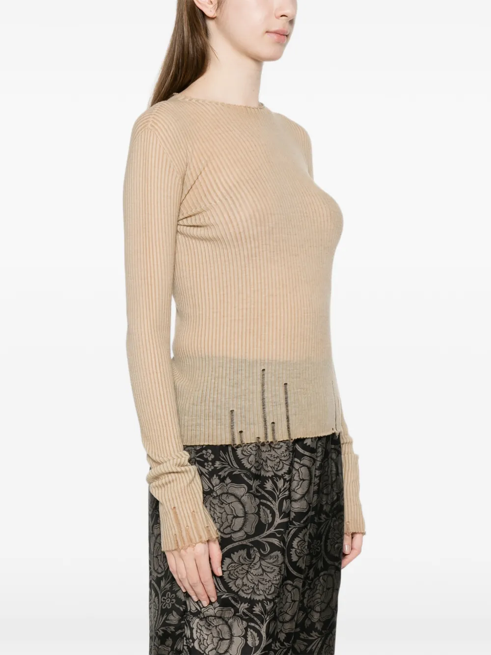  Uma Wang Ribbed Frayed Top - Neutrals 