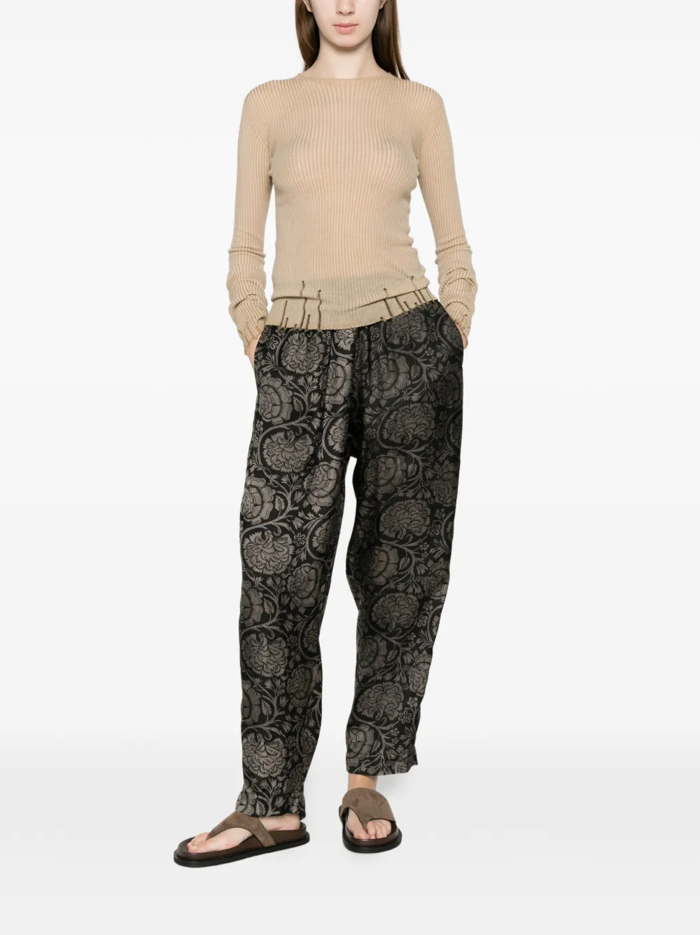 Uma Wang Ribbed Frayed Top - Neutrals 