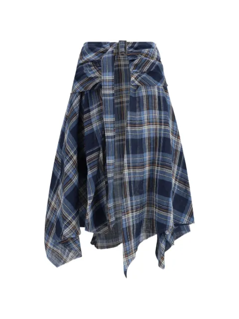 MARBELL asymmetric-hem plaid skirt