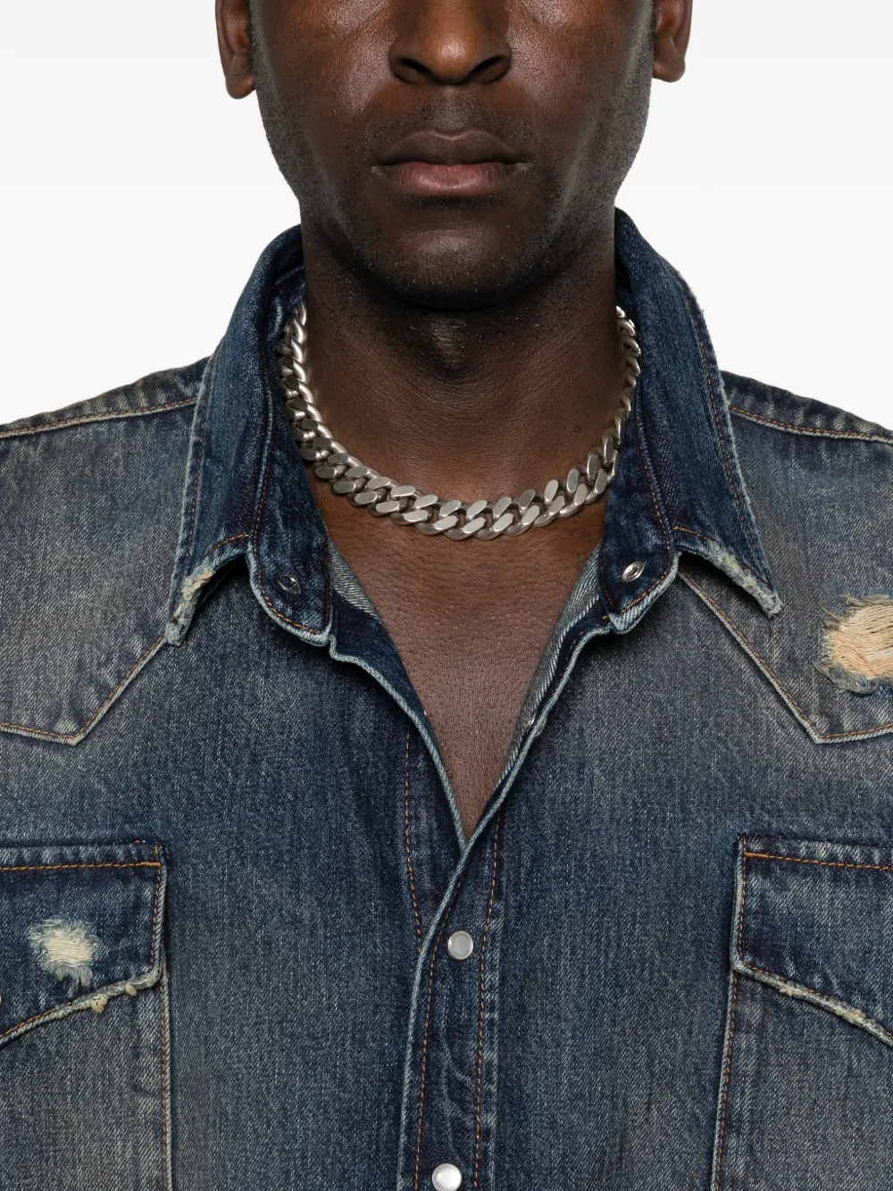 VETEMENTS Gerafeld overhemd met klepzak Blauw