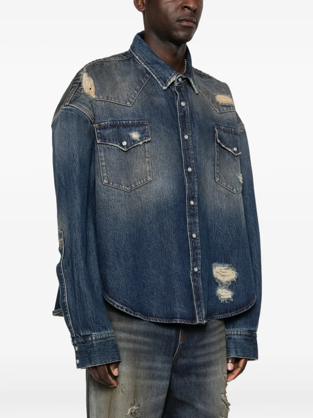 VETEMENTS Gerafeld overhemd met klepzak Blauw