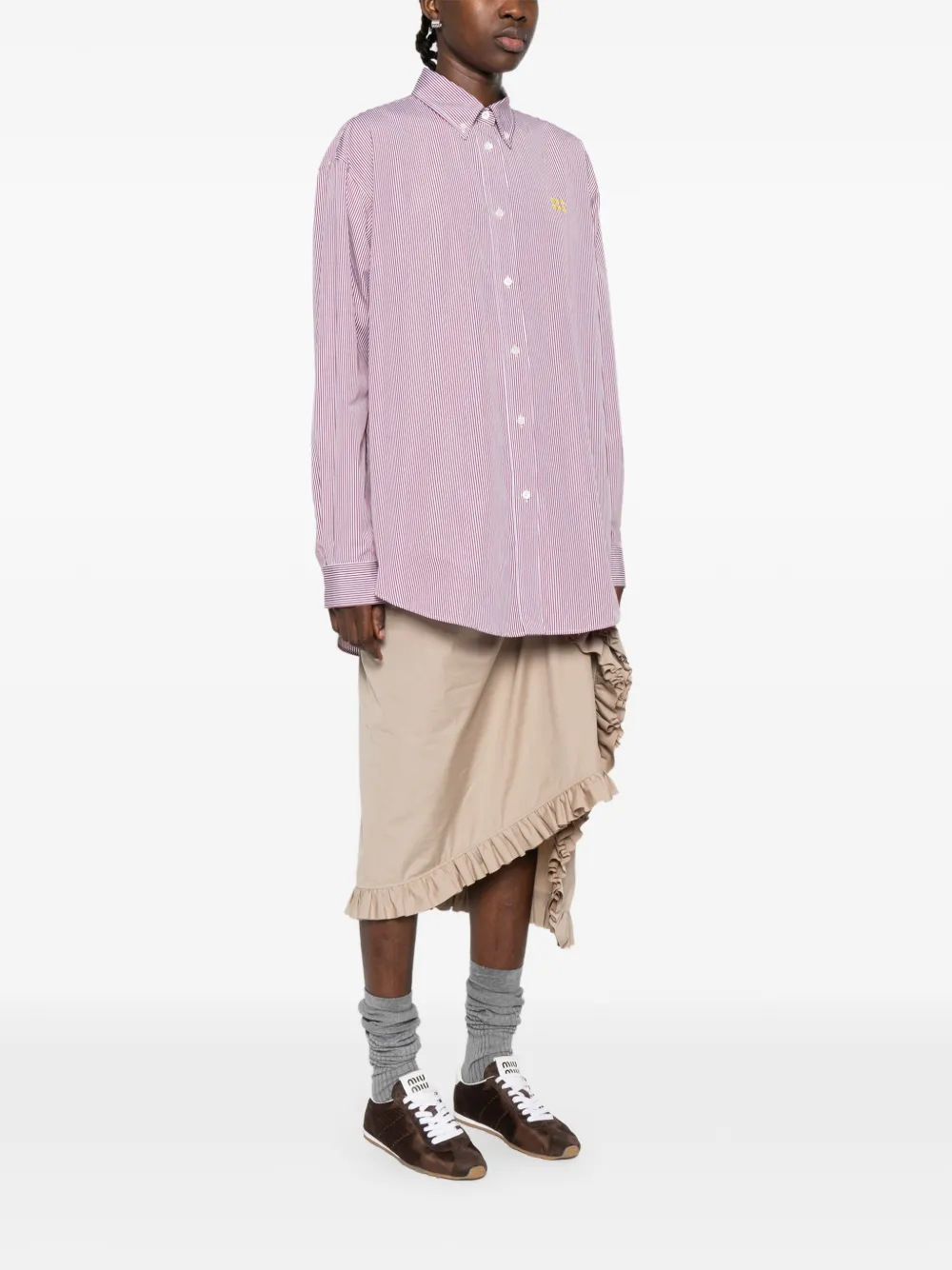  Miu Miu Striped Buttoned Shirt - Red 