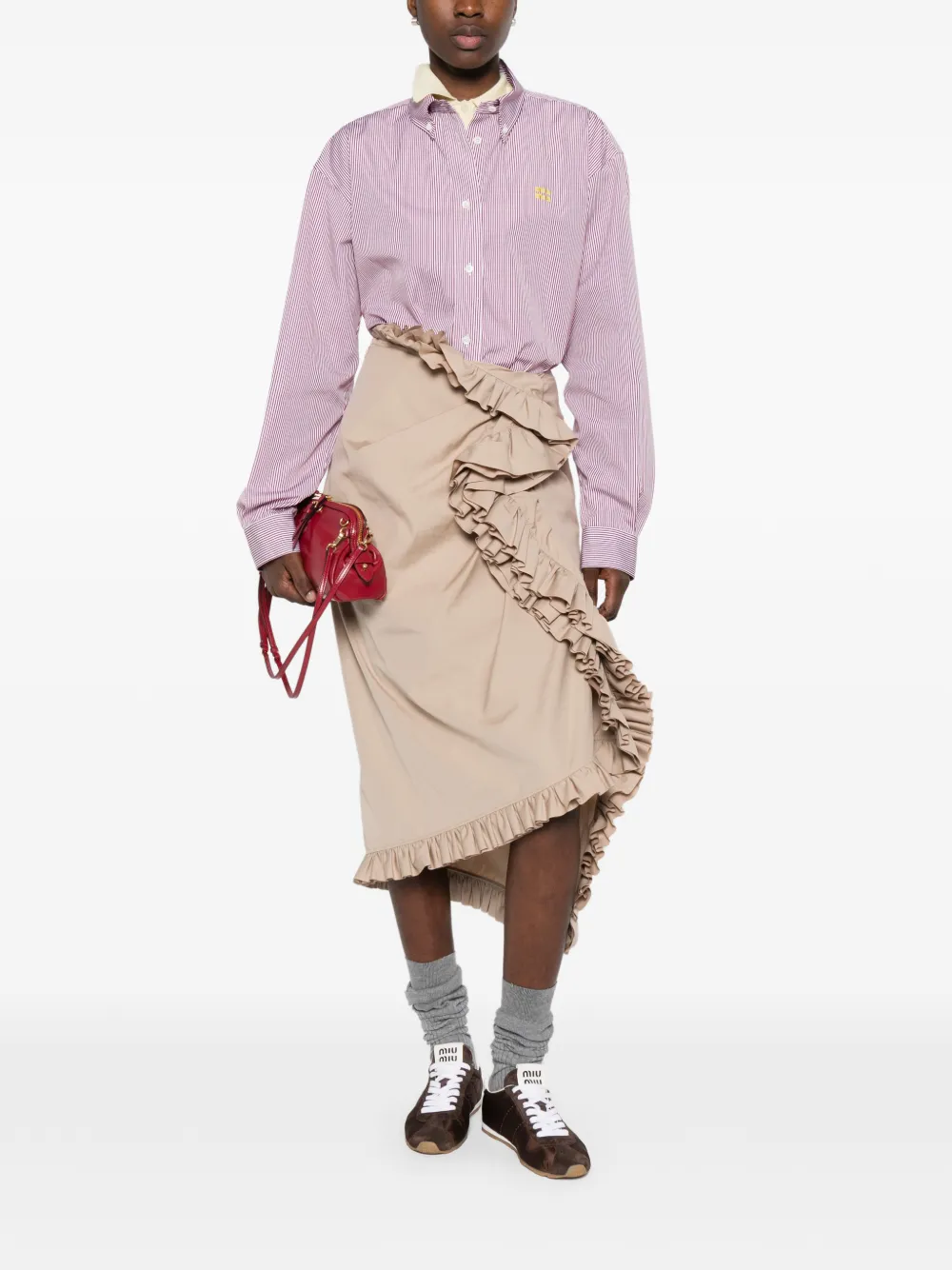 Miu Miu Striped Buttoned Shirt - Red 
