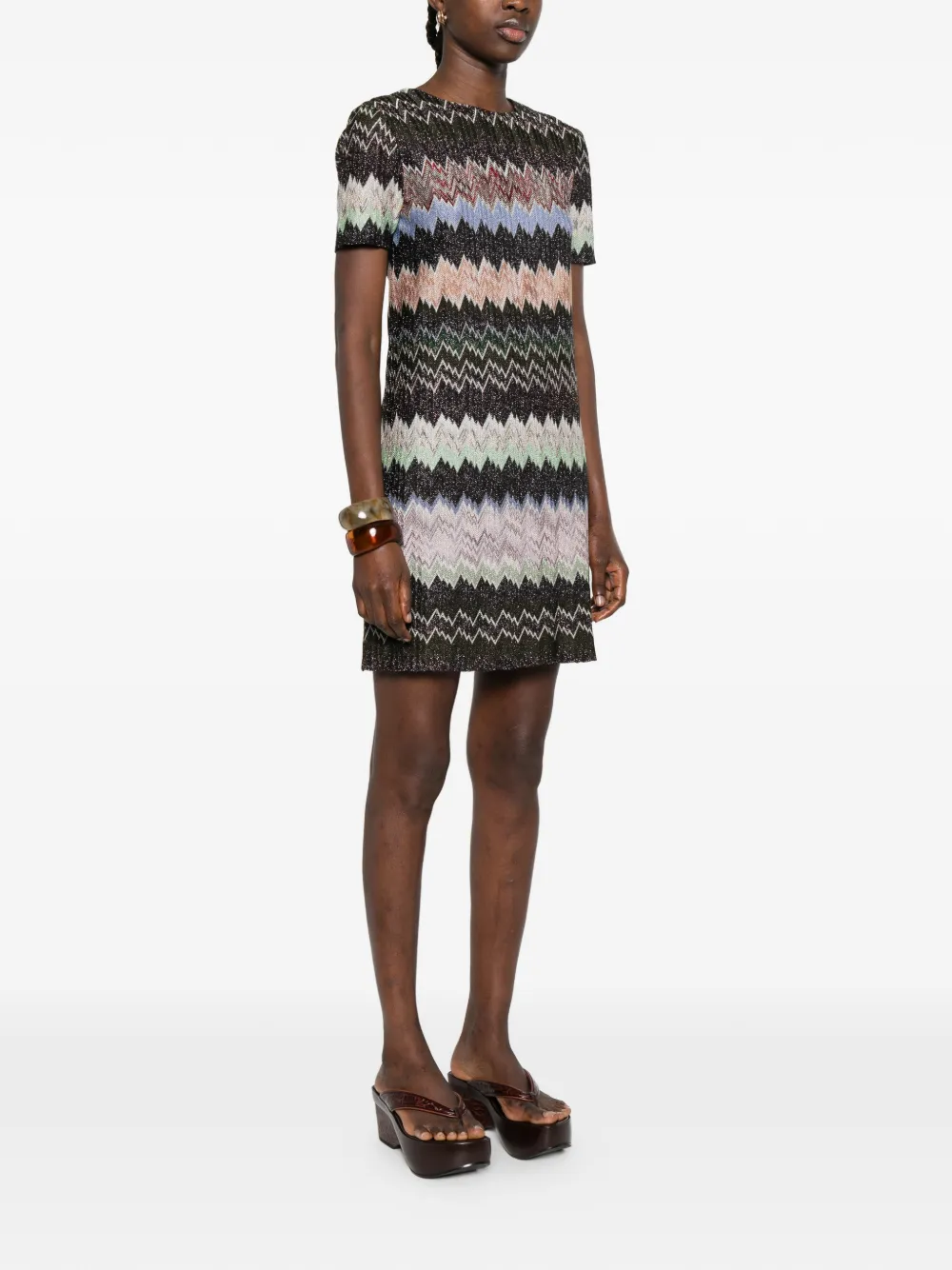 Missoni Jurk met korte mouwen en zigzag-patroon Zwart