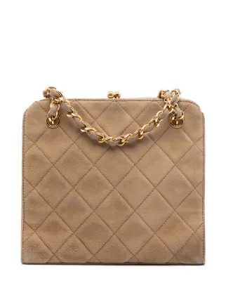 CHANEL ベージュ キルティング ケース CHANEL Pre-Owned 1996-1997 CC Quilted Suede Kiss Lock Handbag