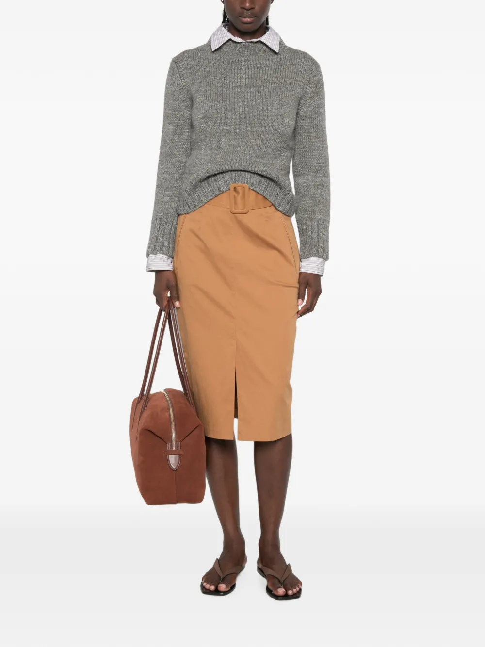 Actitude Midi-rok met ceintuur Bruin