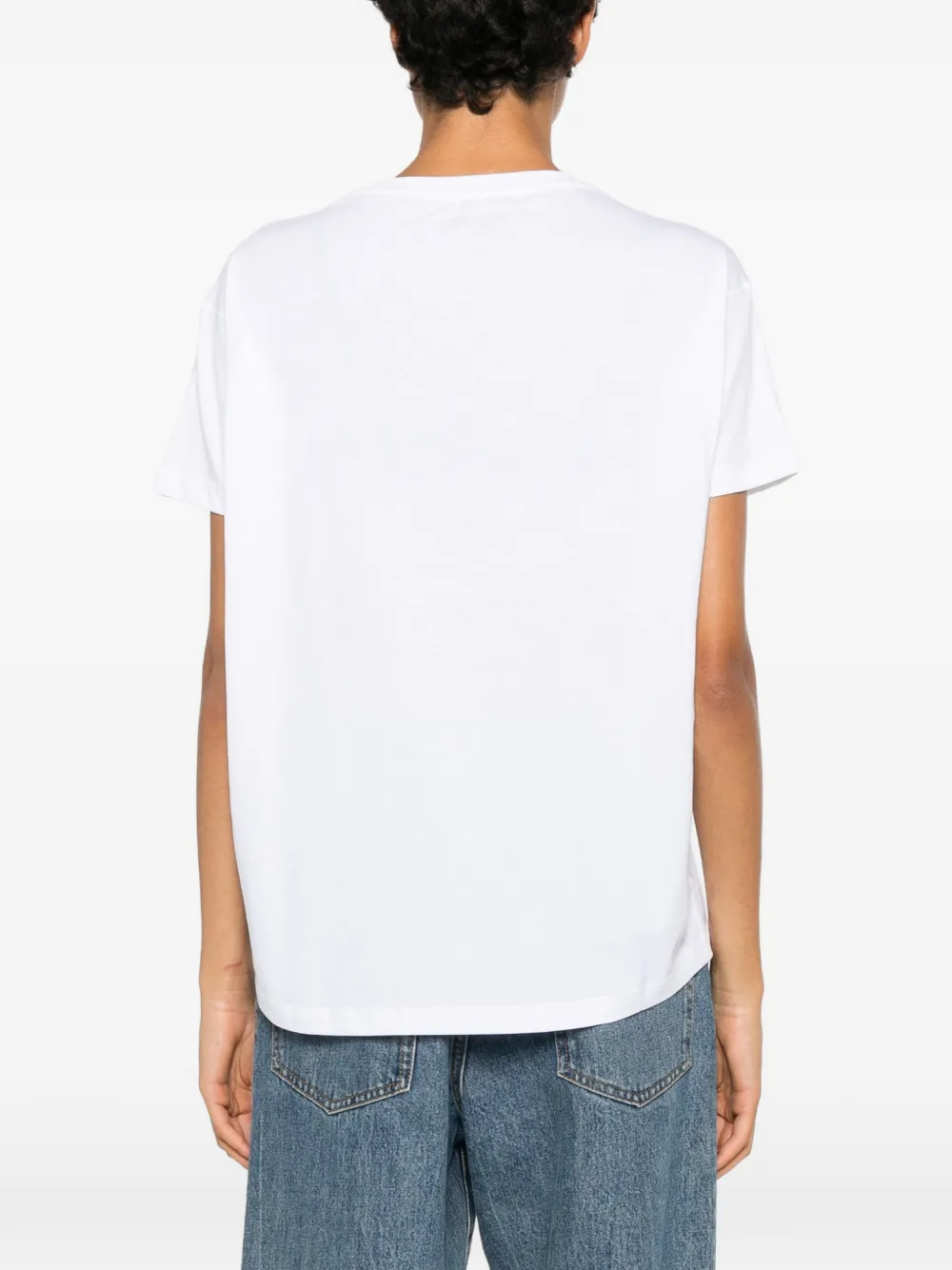 Blauer T-shirt met luipaardprint en camouflageprint Wit