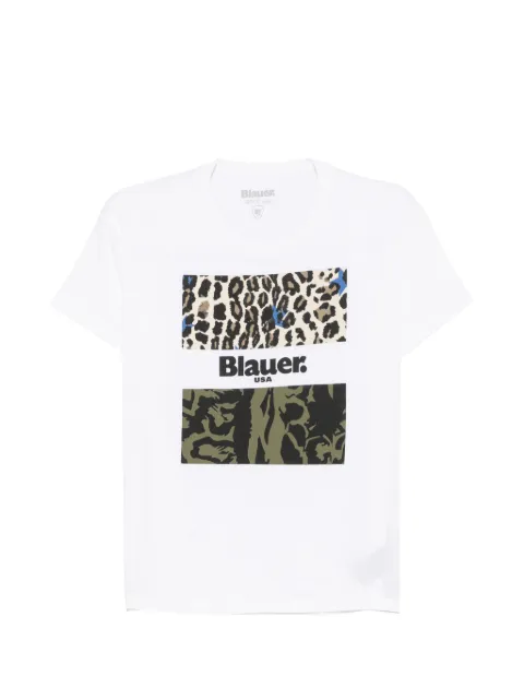 Blauer leopard-print camouflage-print T-shirt