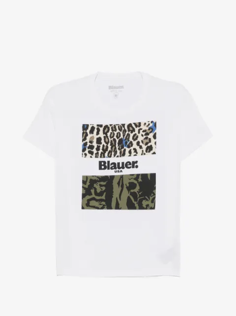 Blauer leopard-print camouflage-print T-shirt