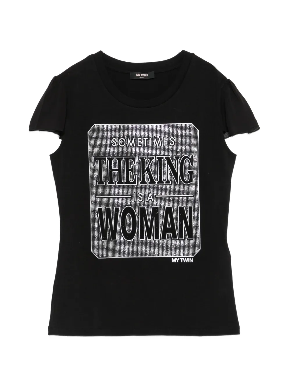 MY TWIN slogan-print flutter-sleeve cotton T-shirt