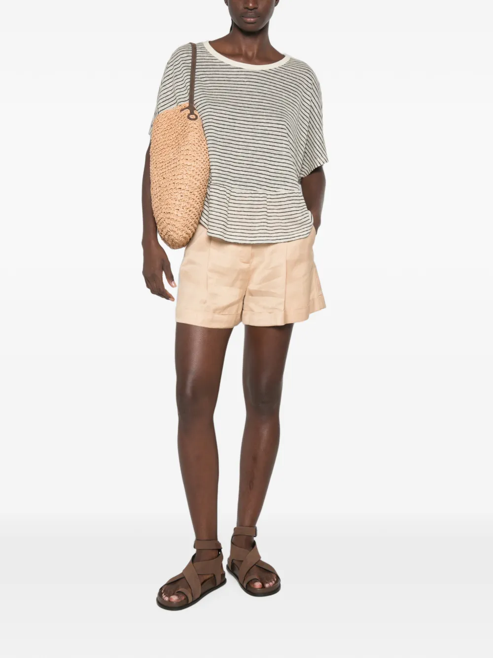 MY TWIN Shorts met geplooid detail en riemlussen Beige