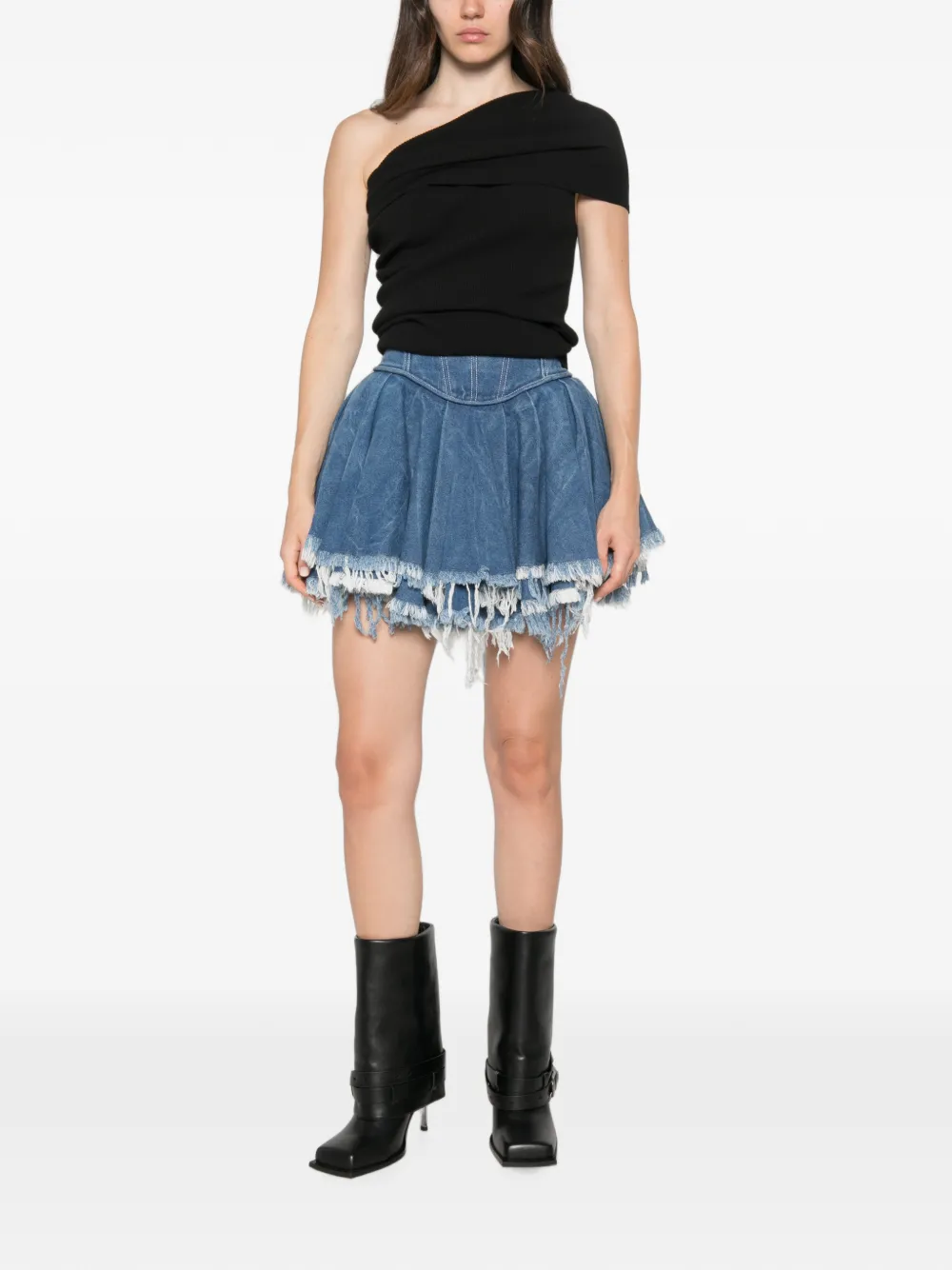 Versace Jeans Couture layered frayed-edge skirt Blauw