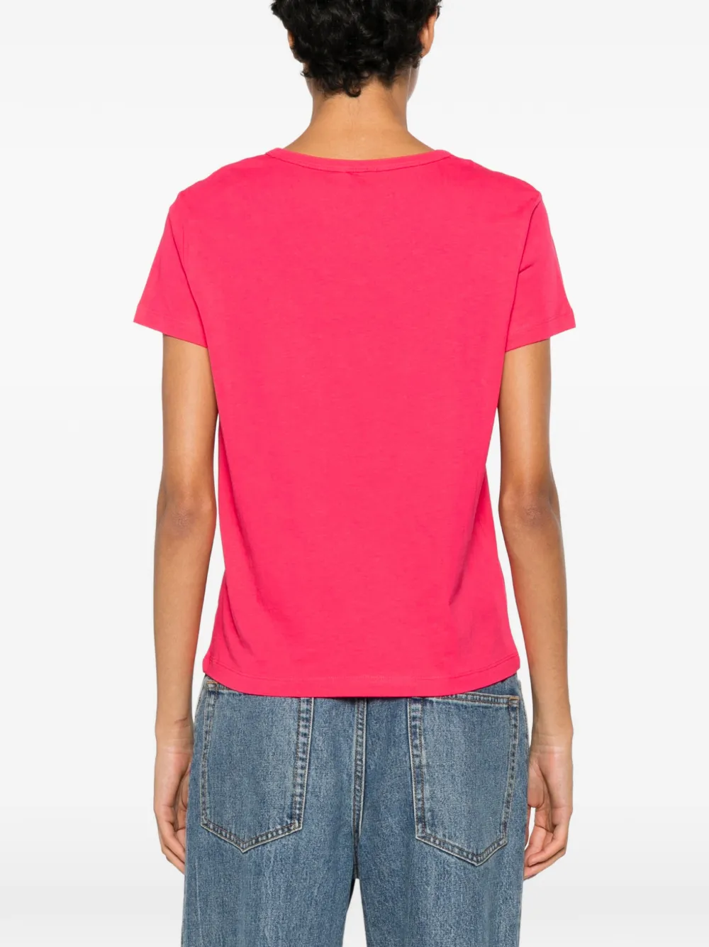 Blauer Katoenen T-shirt met logoprint Roze