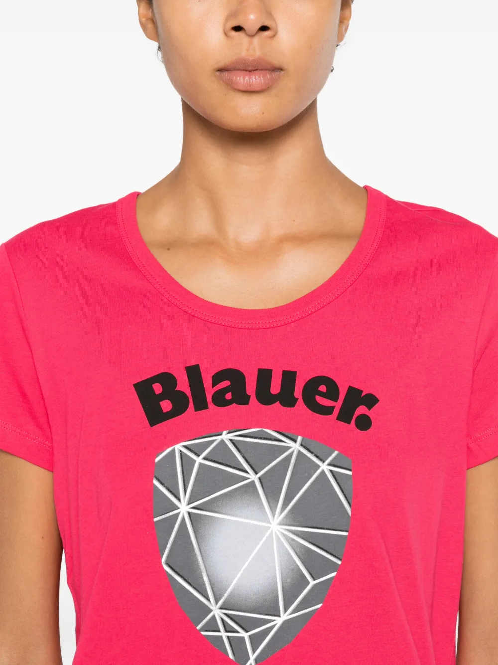Blauer Katoenen T-shirt met logoprint Roze