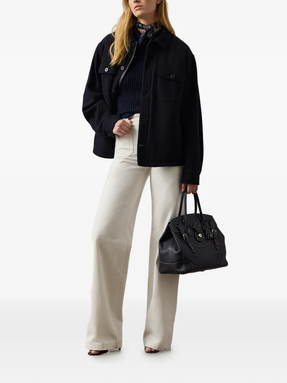 Ralph Lauren Collection Dylon jeans met wijde pijpen en opgestikte zak Beige