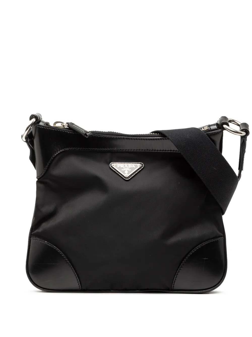 Prada Pre-Owned Borsa a tracolla in tessuto con finiture in pelle e zip 2013-2025 - Nero