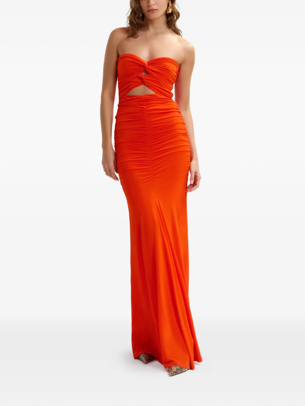 Essentiel Antwerp Strapless maxi-jurk met ruches Oranje