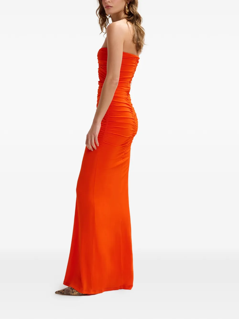 Essentiel Antwerp Strapless maxi-jurk met ruches Oranje