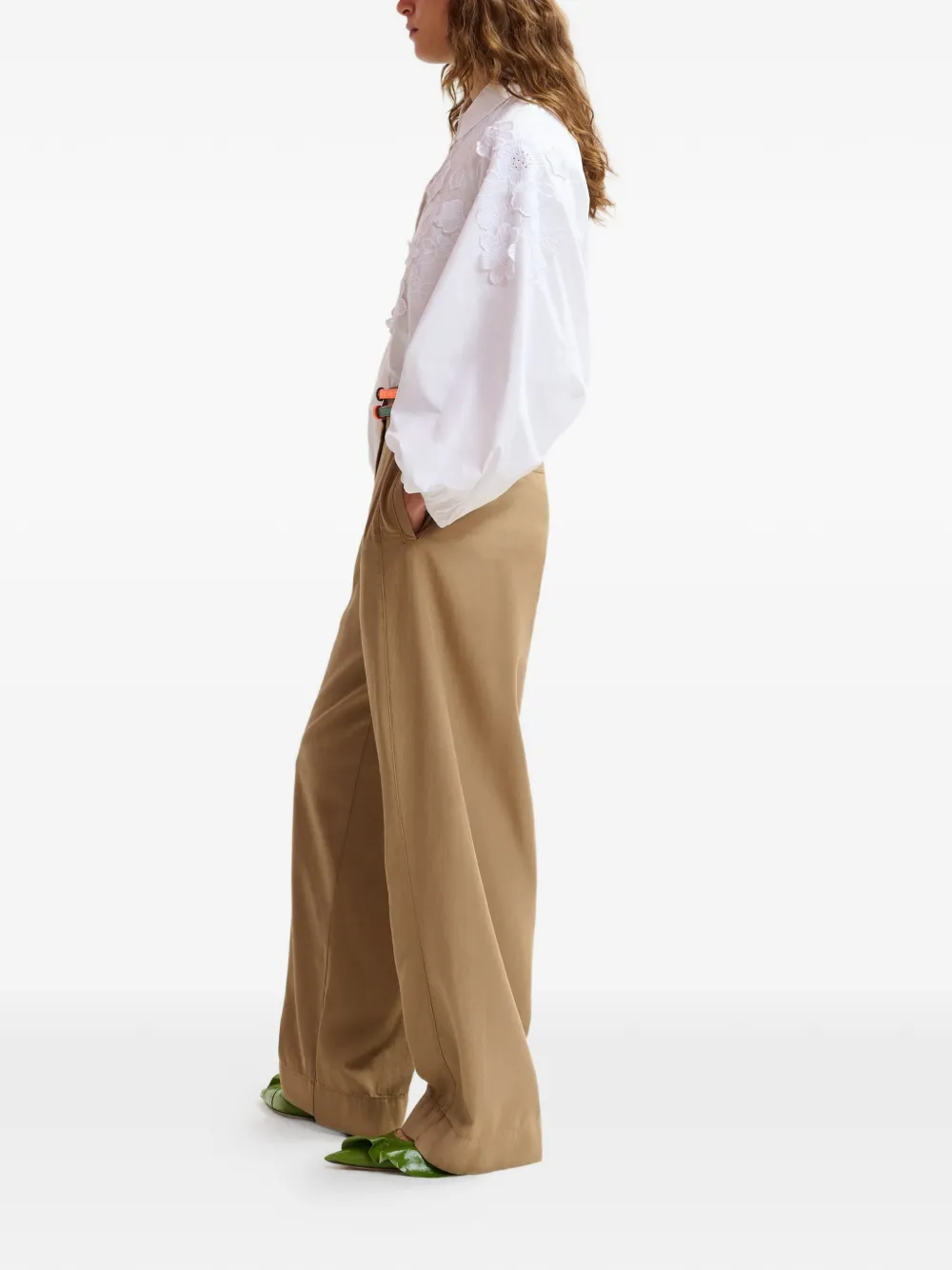 Embroidered Balloon-Sleeve Shirt