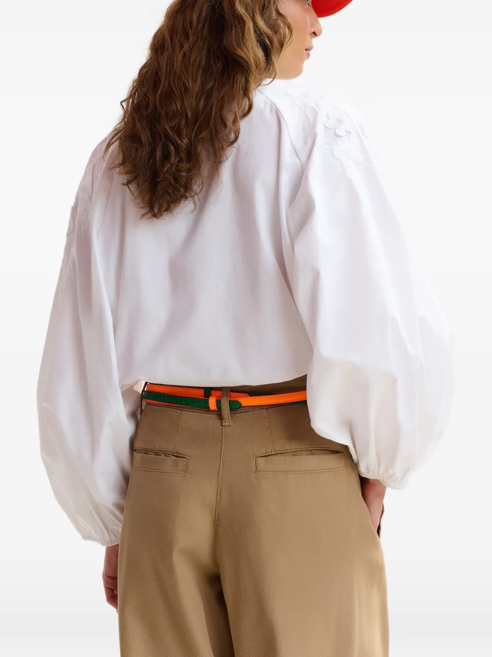 Embroidered Balloon-Sleeve Shirt